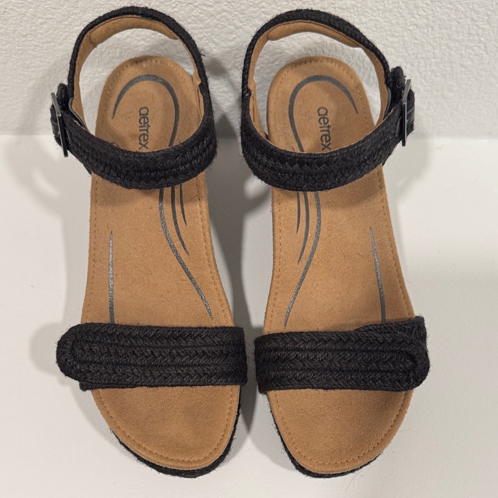 Aetrex Black Wedge Sandals - Picture 3 of 6